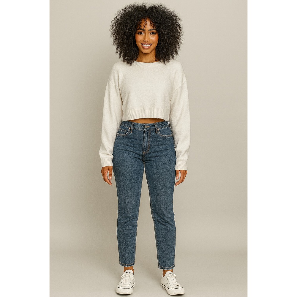 Women's Cropped Long Sleeve Crewneck Top – Off-White S